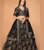 Black Embroidery thread Sequins Work art Silk Lehenga choli