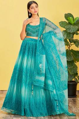 Blue Thread Embroidery Zari Work Silk Lehenga choli 1