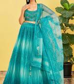 Blue Thread Embroidery Zari Work Silk Lehenga choli