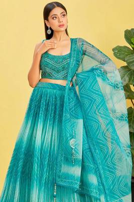 Blue Thread Embroidery Zari Work Silk Lehenga choli 2