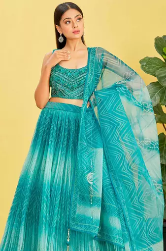 Blue Thread Embroidery Zari Work Silk Lehenga choli
