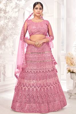 Pink Embroidered Sequins Work Net Lehenga choli 1