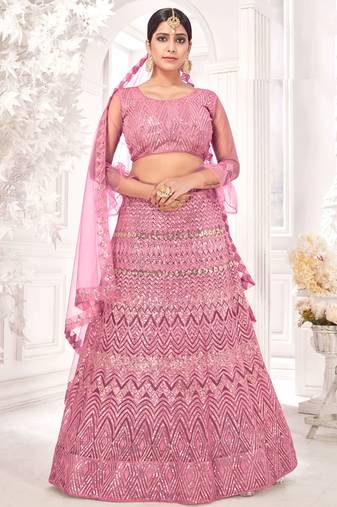 Pink Embroidered Sequins Work Net Lehenga choli