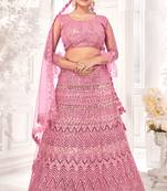 Pink Embroidered Sequins Work Net Lehenga choli