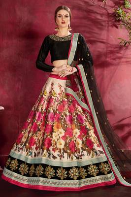 Black Print Embroidery Sequins Work Velvet Lehenga choli 1