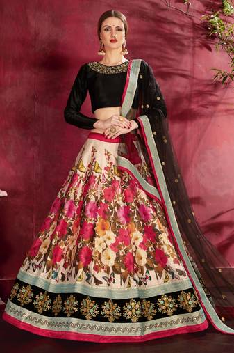 Black Print Embroidery Sequins Work Velvet Lehenga choli