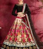 Black Print Embroidery Sequins Work Velvet Lehenga choli