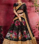 Black Print Embroidery Sequins Work Art Silk Lehenga choli