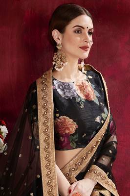 Black Print Embroidery Sequins Work Art Silk Lehenga choli 2