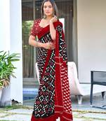 Black mulcotton ikat print saree with unstitched blouse piece