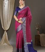 Pink checks design silk blend saree with blouse piece