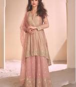Light peach georgette embroidered designer palazzo suit