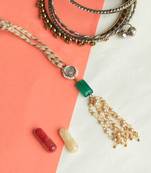 Green stone & pearl tassle lumba  with roli chawal
