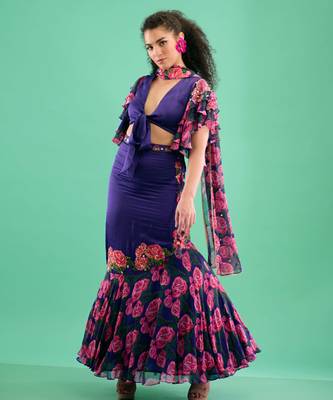 Voilet Floral Floral Printed Lehenga With Blouse And Dupatta 1
