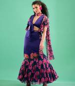 Voilet Floral Floral Printed Lehenga With Blouse And Dupatta