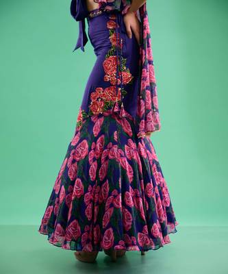 Voilet Floral Floral Printed Lehenga With Blouse And Dupatta 4