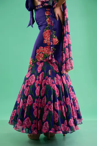 Voilet Floral Floral Printed Lehenga With Blouse And Dupatta