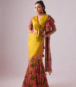 Yellow Floral Floral Printed Lehenga With Blouse And Dupatta