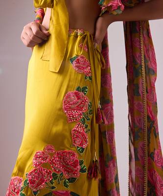 Yellow Floral Floral Printed Lehenga With Blouse And Dupatta 3
