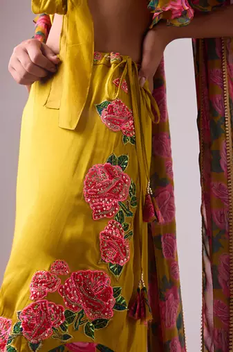 Yellow Floral Floral Printed Lehenga With Blouse And Dupatta