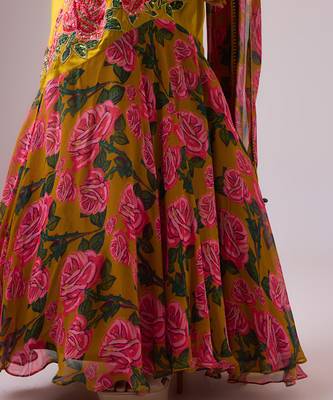 Yellow Floral Floral Printed Lehenga With Blouse And Dupatta 4