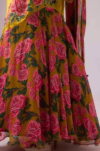 Yellow Floral Floral Printed Lehenga With Blouse And Dupatta