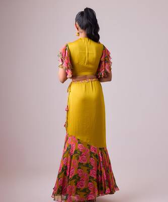 Yellow Floral Floral Printed Lehenga With Blouse And Dupatta 5