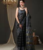 Black and grey silk blend checks style saree with blouse
