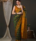 green silk blend checks style saree with blouse