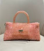 pink real glass crystal embellished handheldbag