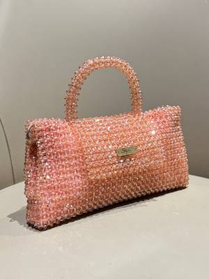 pink real glass crystal embellished handheldbag 2