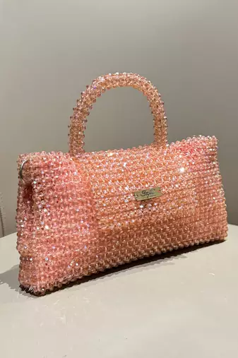 pink real glass crystal embellished handheldbag