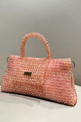 pink real glass crystal embellished handheldbag