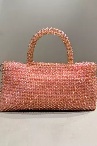 pink real glass crystal embellished handheldbag