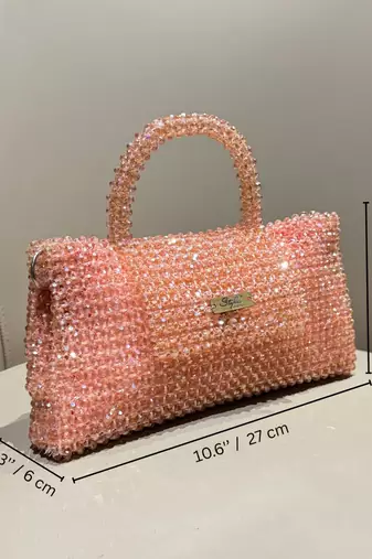 pink real glass crystal embellished handheldbag