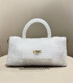 white real glass crystal embellished handheldbag