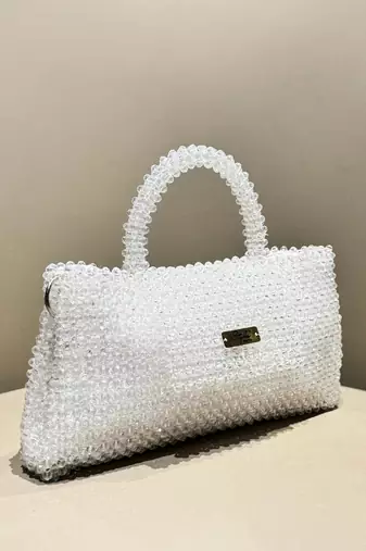 white real glass crystal embellished handheldbag