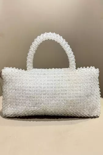 white real glass crystal embellished handheldbag