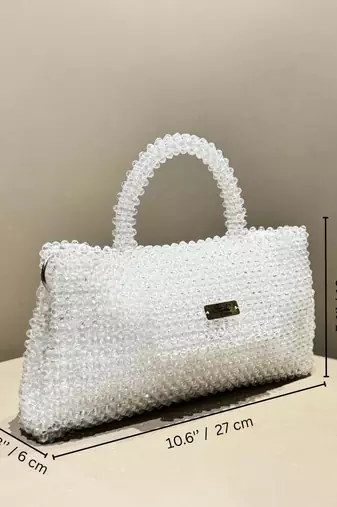 white real glass crystal embellished handheldbag