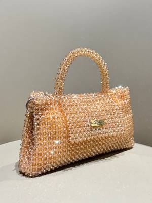 peach real glass crystal embellished handheldbag 2