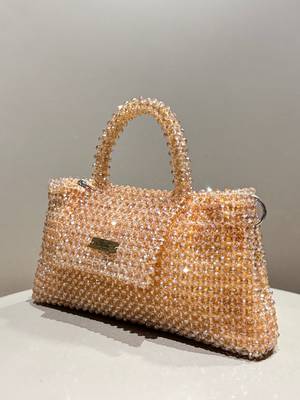 peach real glass crystal embellished handheldbag 3