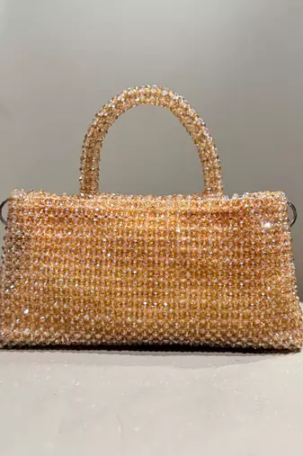 peach real glass crystal embellished handheldbag