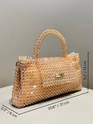 peach real glass crystal embellished handheldbag 5
