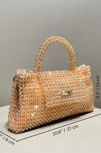 peach real glass crystal embellished handheldbag