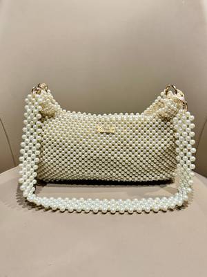 pearl white real glass pearl embellished handheldbag 1