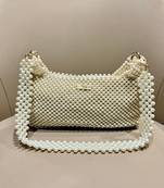 pearl white real glass pearl embellished handheldbag