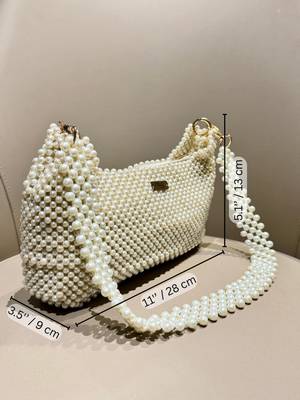 pearl white real glass pearl embellished handheldbag 5