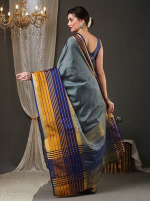Grey border silk blend saree with contrast  blouse 3