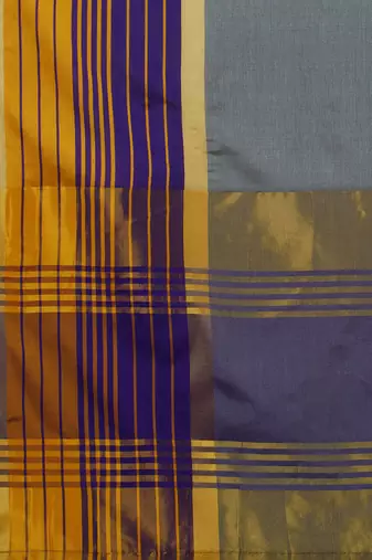 Grey border silk blend saree with contrast  blouse
