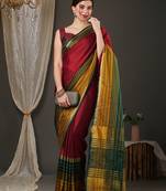 Maroon border silk blend saree with contrast  blouse